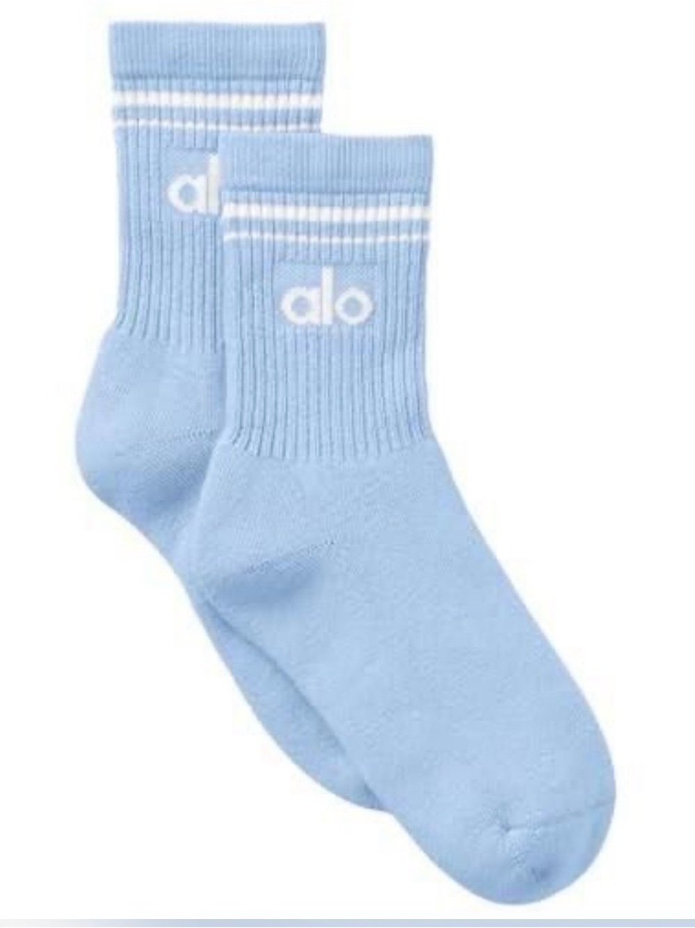 Alo Yoga Unisex Throwback Half-Crew Socks Seashell Blue/White Medium NEW